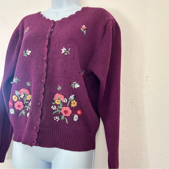 New Look Vintage Purple Embroidered 3D Knit Cardigan size M - Picture 6 of 10